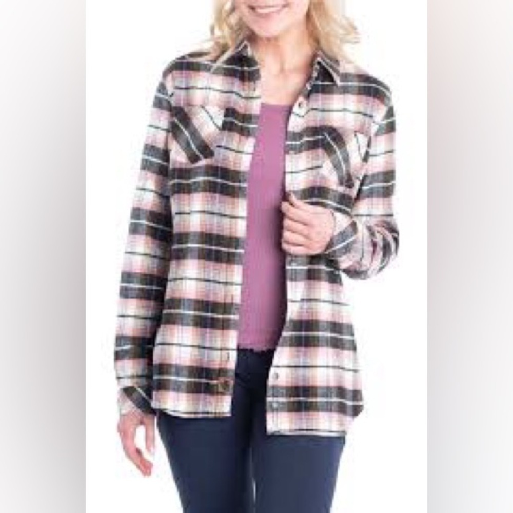 TILLEY organic cotton flannel plaid cabin boho shirt w cottage Country vibe